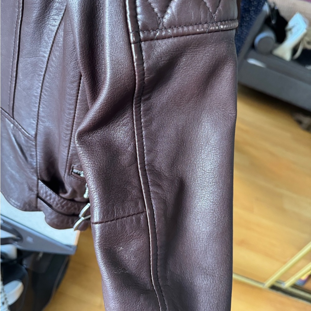 Allsaint Brown Leather Biker Jacket 0/XS - Picture 4 of 6